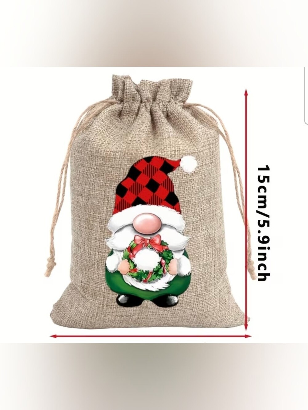 Holiday Gnome Drawstring Gift Bags 4x6 Qty 24 - Picture 3 of 3